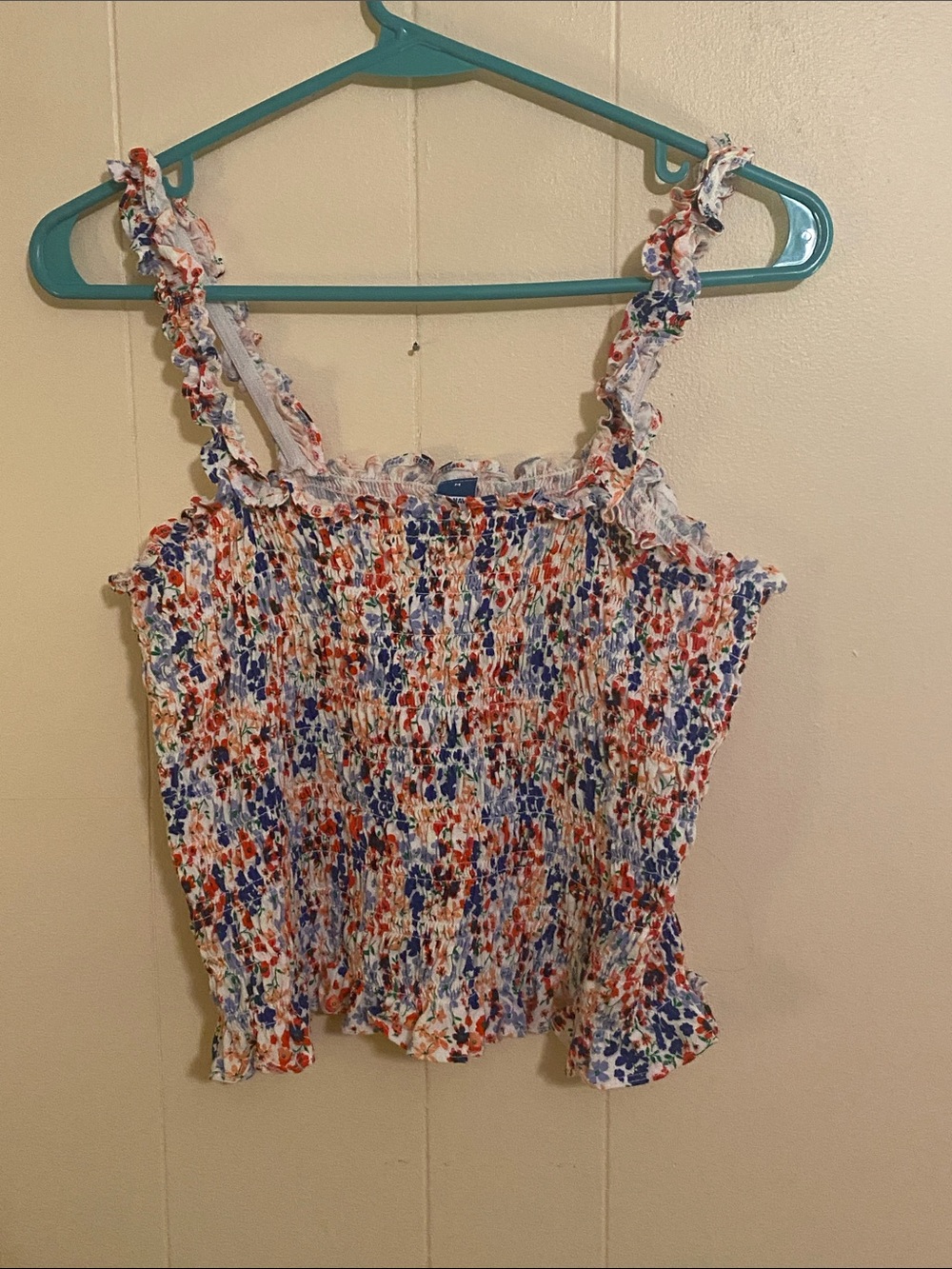 Old Navy Medium Smocked Floral Ruffle Strap crop Top - White Multi
